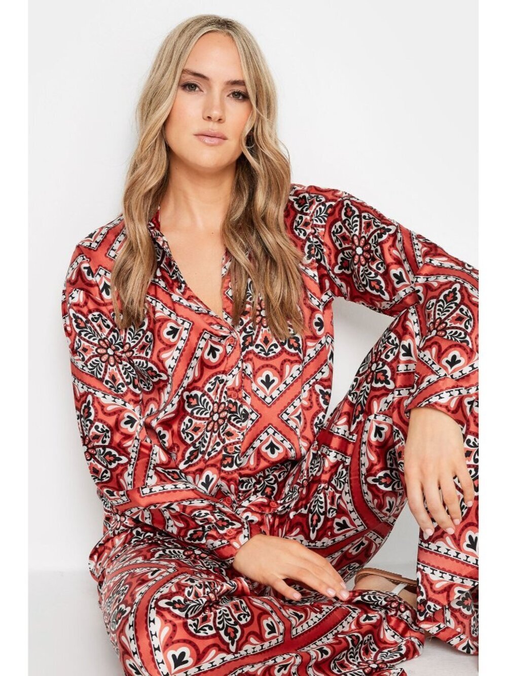 NWT LTS Long Tall Sally Tall Rust Brown Tile Long Sleeve Shirt Women Size 16